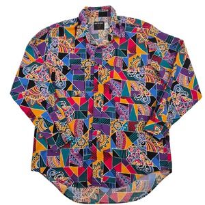 Frontier Series Mens Large Geometric Abstract Western Button Up Shirt Multicolor